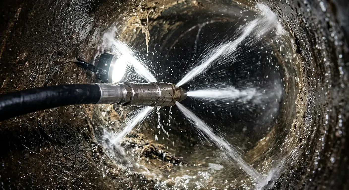 High-pressure hydro jetting nozzle cleaning sewer pipe for Storm Drain Cleaning in Ellenton